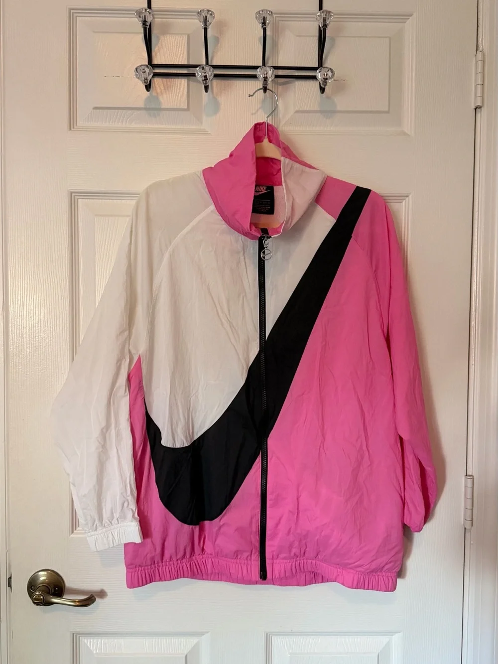 Nike Pink, White & Black Colorblock Varsity Jacket